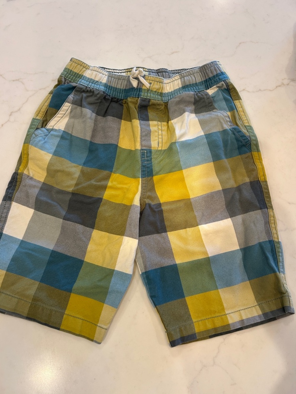 Tea Collection Boys Plaid Pull-On Shorts - Yellow, Teal, Gray-8